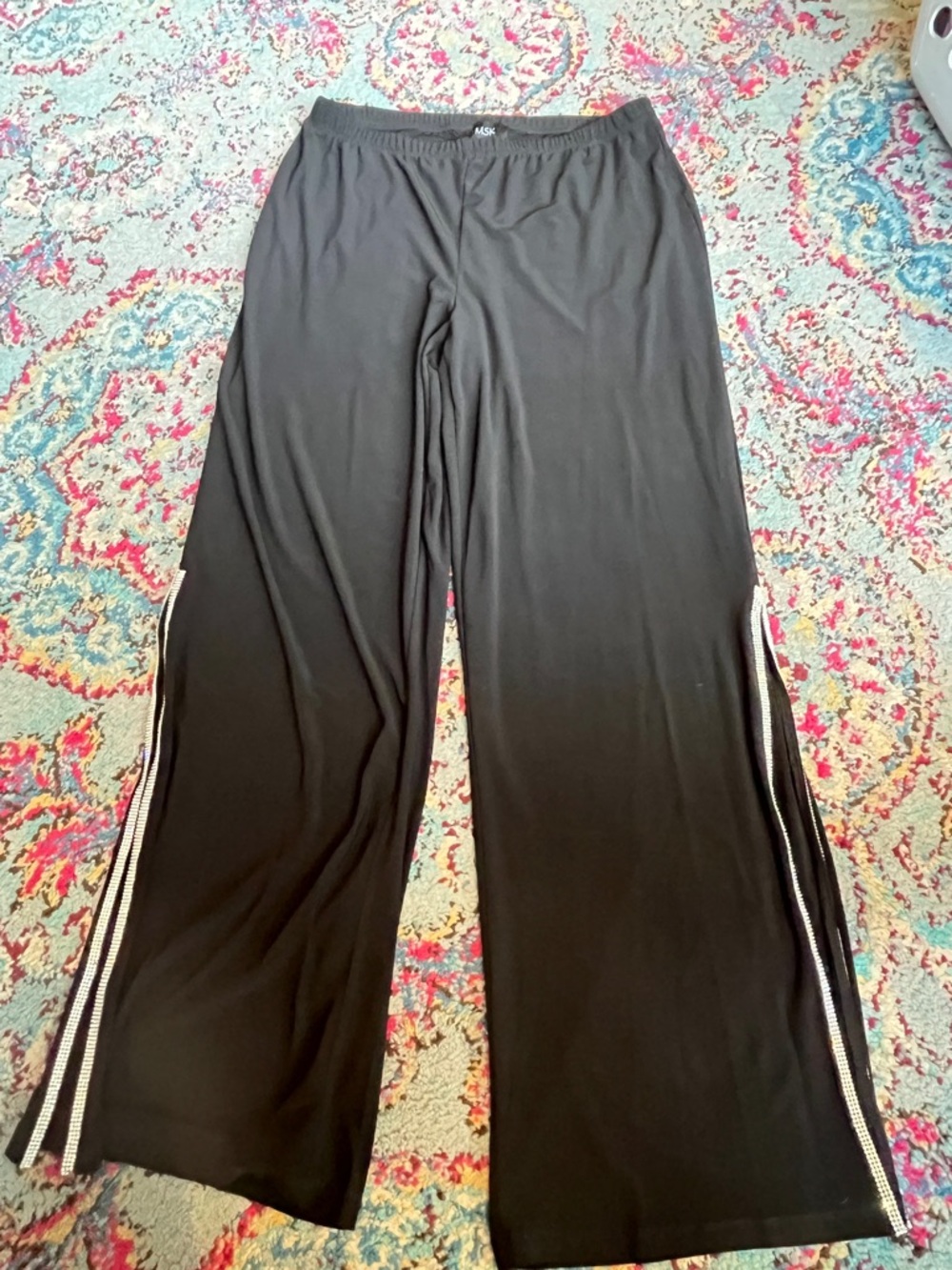 MSK Black Wide-Leg Pants with Side Rhinestone Trim